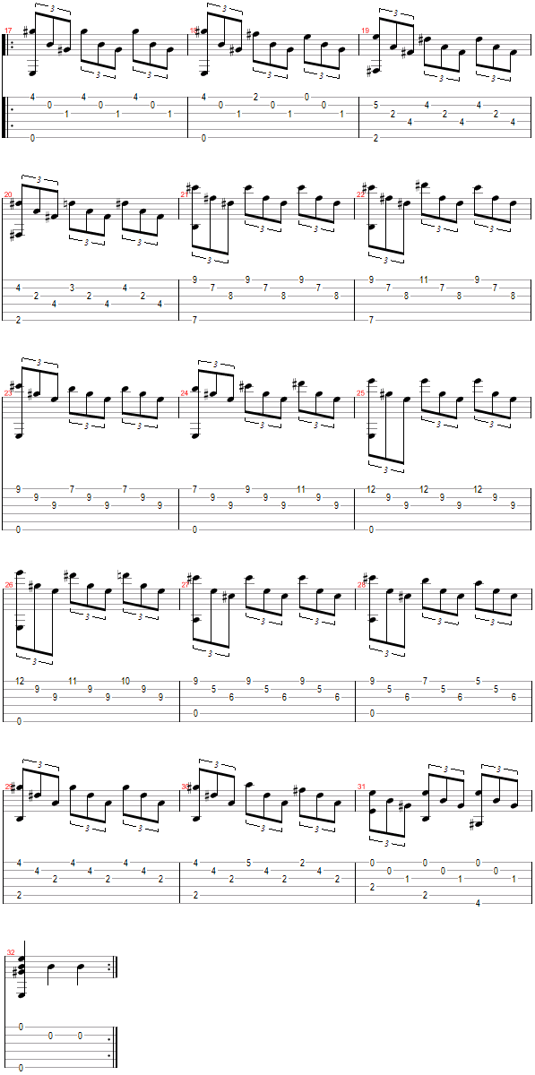 Tablature for Classical Guitar Solo: Romanza - Part 2